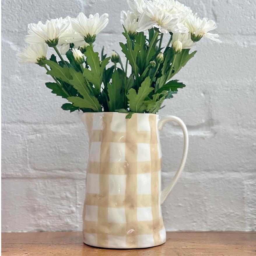 Beige Gingham Jug | Medium - Rose St Trading Co