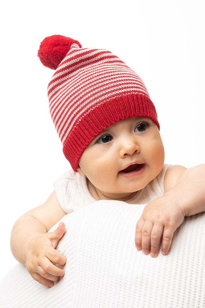 Indus  Big Pom Stripe Baby Hat | Poppy available at Rose St Trading Co