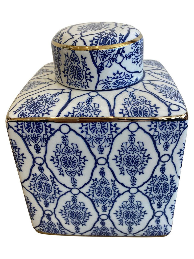 Jonglea  Blue and White Canister- 21cm available at Rose St Trading Co