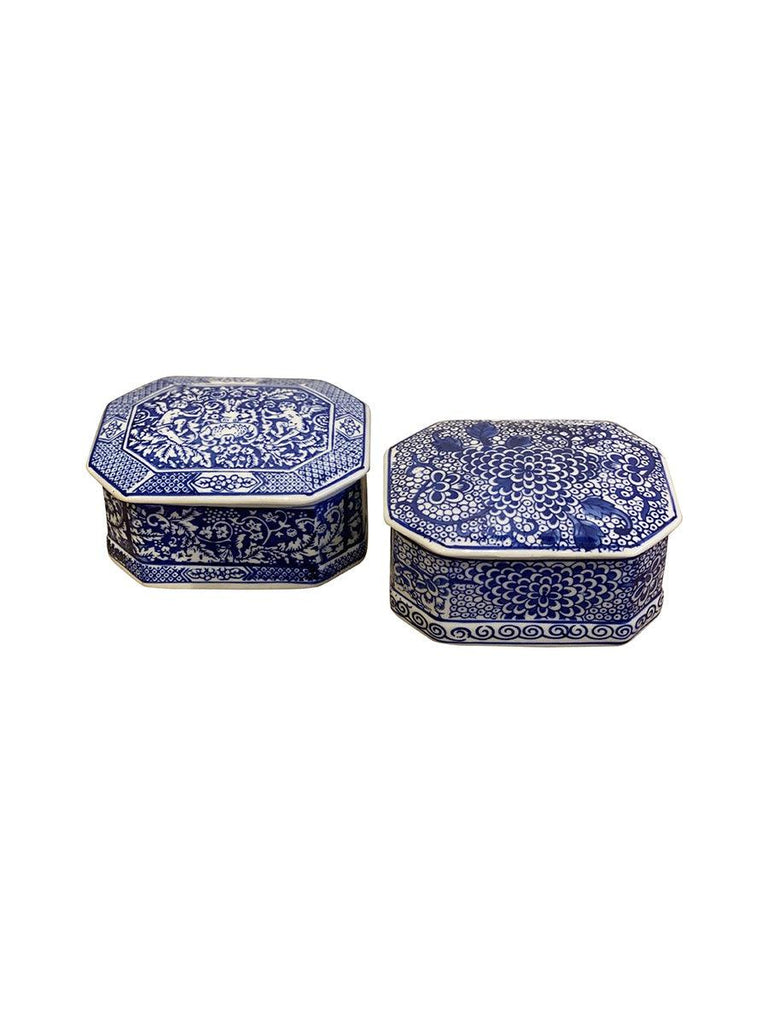 RSTC  Blue and White Octagonal Box - 13cm available at Rose St Trading Co