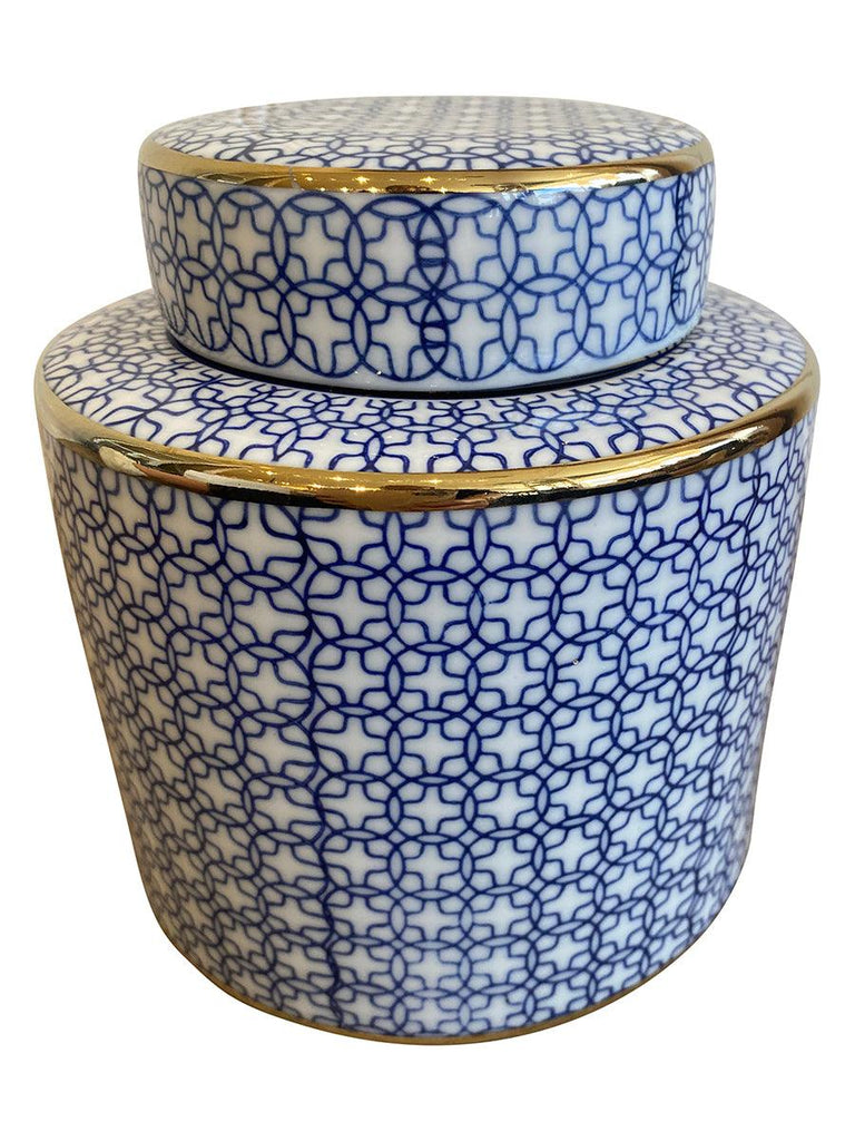 Jonglea  Blue and White Round Jar - 16cm available at Rose St Trading Co