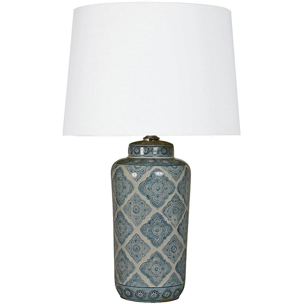 Canvas + Sasson  Blue Motif Lamp White Shade available at Rose St Trading Co