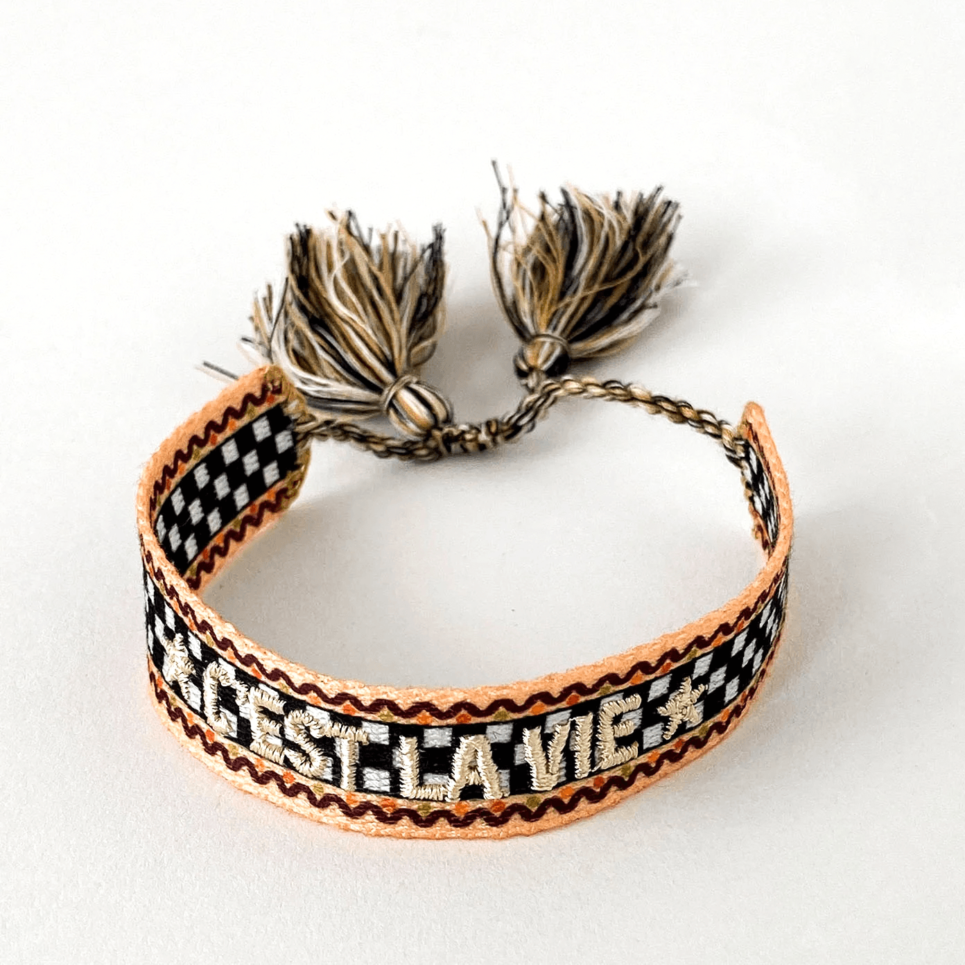 RSTC  C'est La Vie Adjustable Bracelet | Peach/Black available at Rose St Trading Co