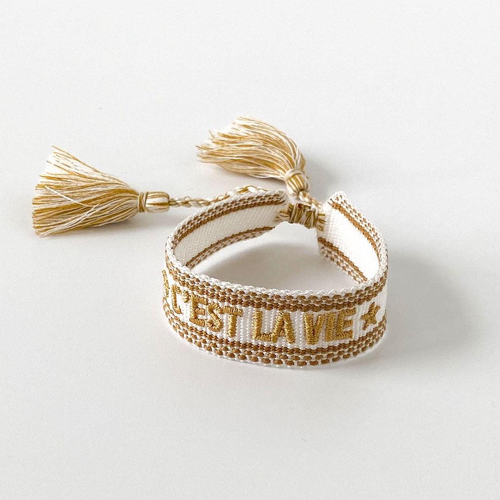 RSTC  C'est La Vie Adjustable Bracelet | White/Gold available at Rose St Trading Co