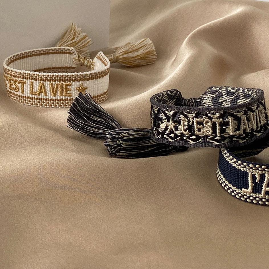 RSTC  C'est La Vie Adjustable Bracelet | White/Gold available at Rose St Trading Co