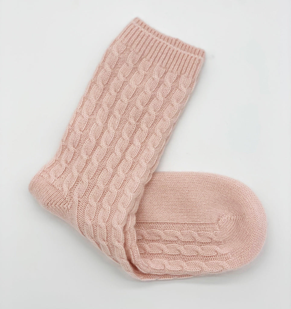 RSTC  Cashmere Cable Knit Socks | Pale Pink available at Rose St Trading Co