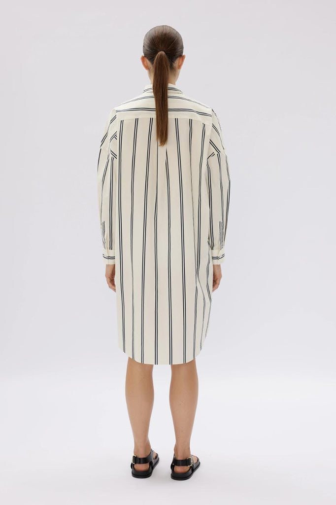 Chiara Classic Shirt Dress Two Stripe | Vanilla/Navy - Rose St Trading Co