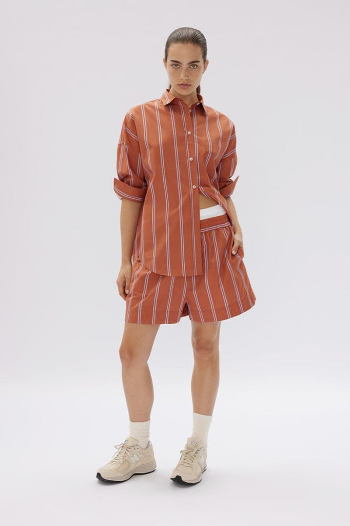 Chiara Shirt Mid Length Two Stripe | Rust/Violet Light - Rose St Trading Co