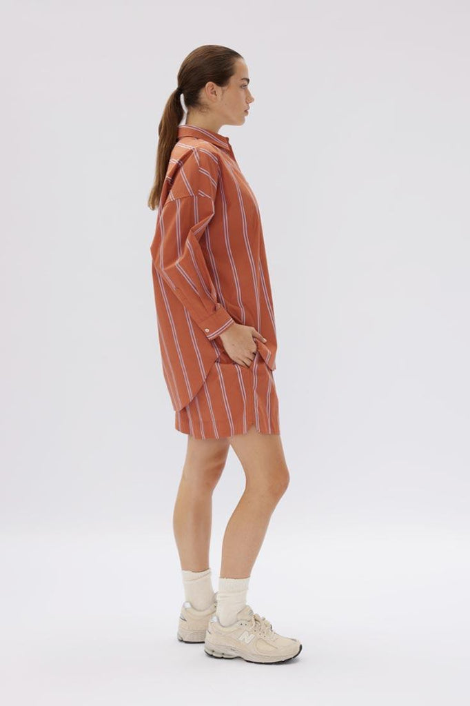 Chiara Shirt Mid Length Two Stripe | Rust/Violet Light - Rose St Trading Co