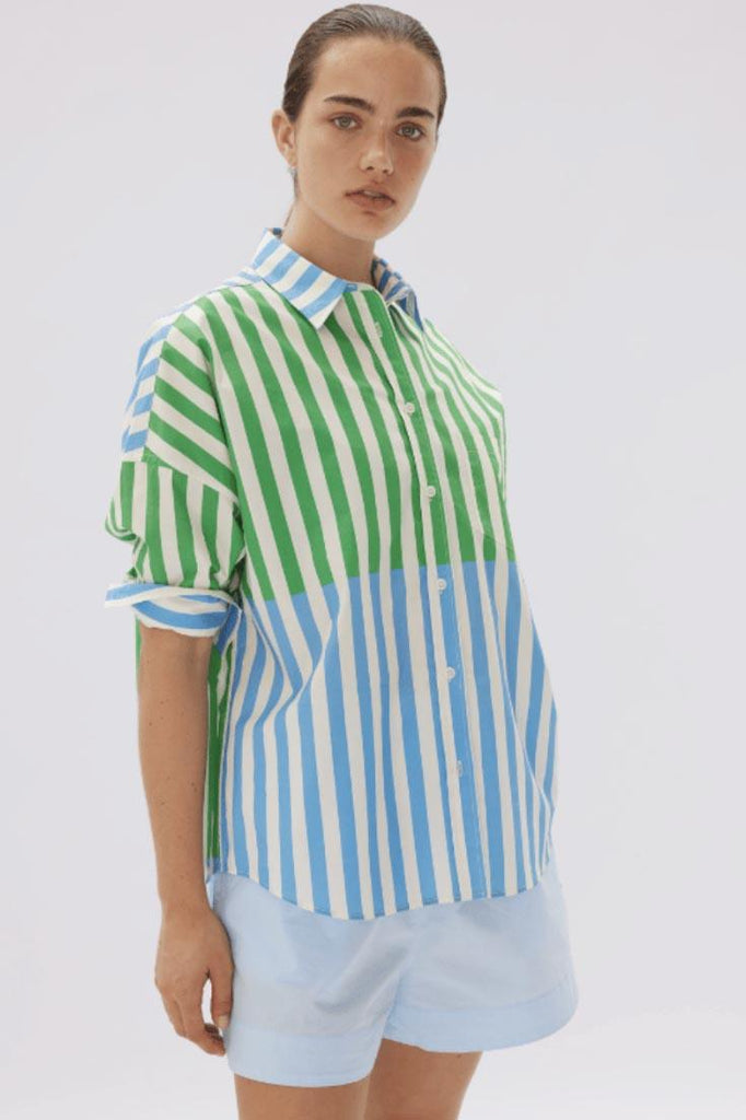 Chiara Shirt | Combination Stripe Verde & Azure - Rose St Trading Co