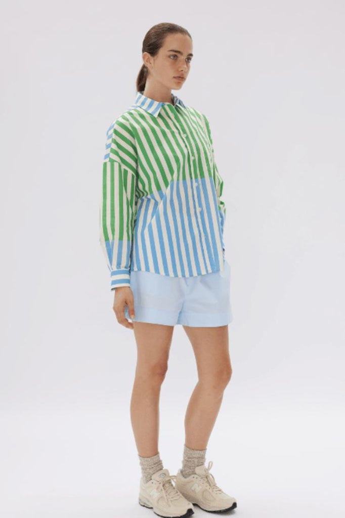 Chiara Shirt | Combination Stripe Verde & Azure - Rose St Trading Co