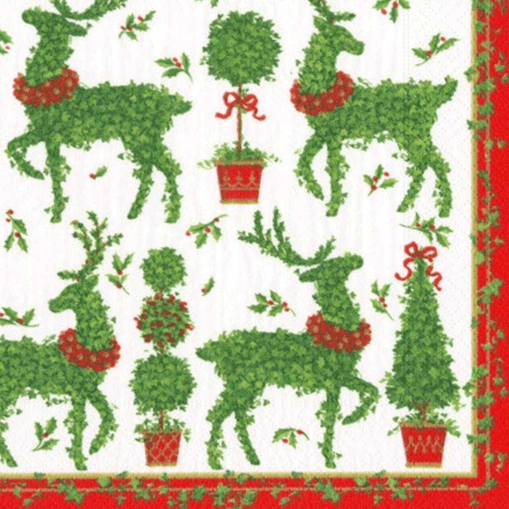 Caspari  Christmas Lunch Napkin |Animal Topiaries available at Rose St Trading Co