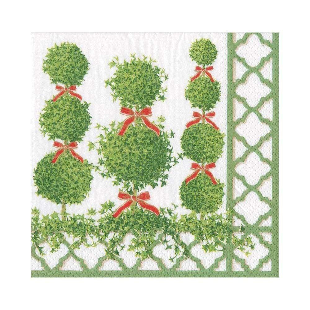 Caspari  Cocktail Napkins | Topiaries Green Border available at Rose St Trading Co