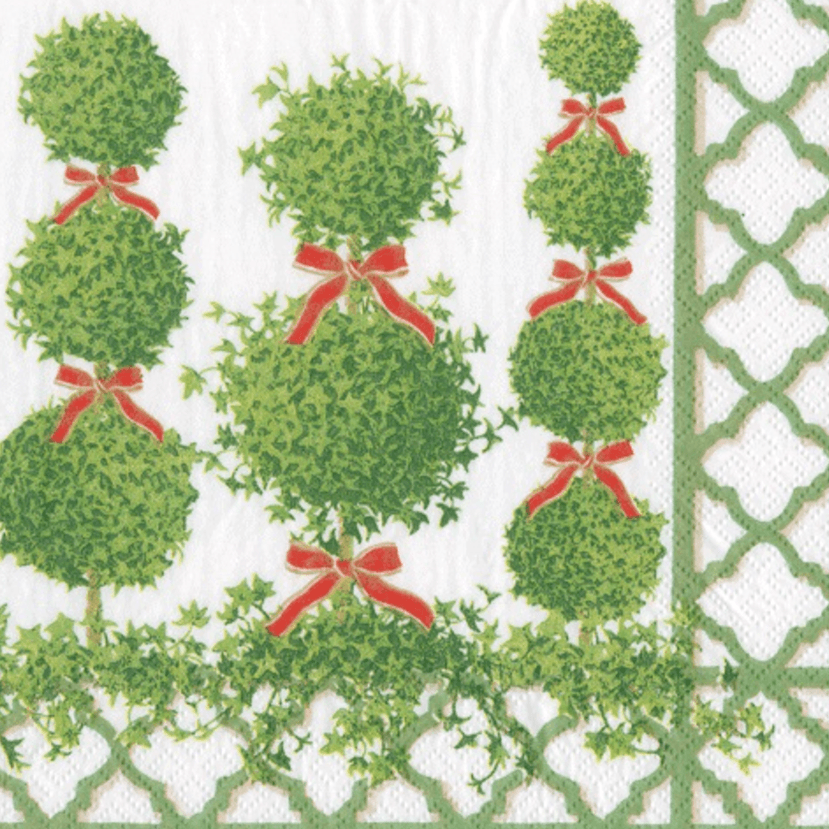 McMillan Cards + Paper  Cocktail Napkins |  Topiaries Green Border available at Rose St Trading Co