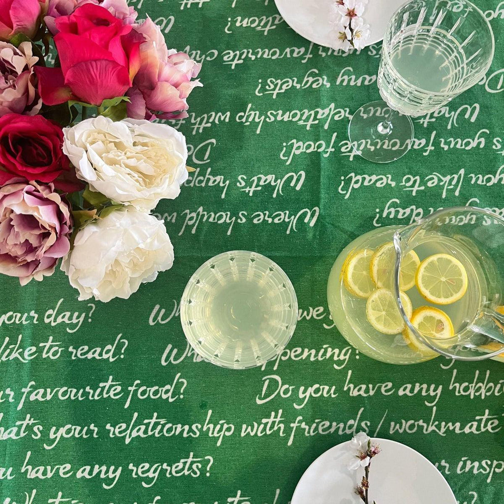 RSTC  Conversation Tablecloth | Green 150cm x 300cm available at Rose St Trading Co