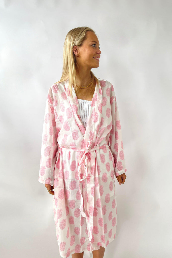 RSTC  Cotton Robe | Pale Pink Paisley available at Rose St Trading Co