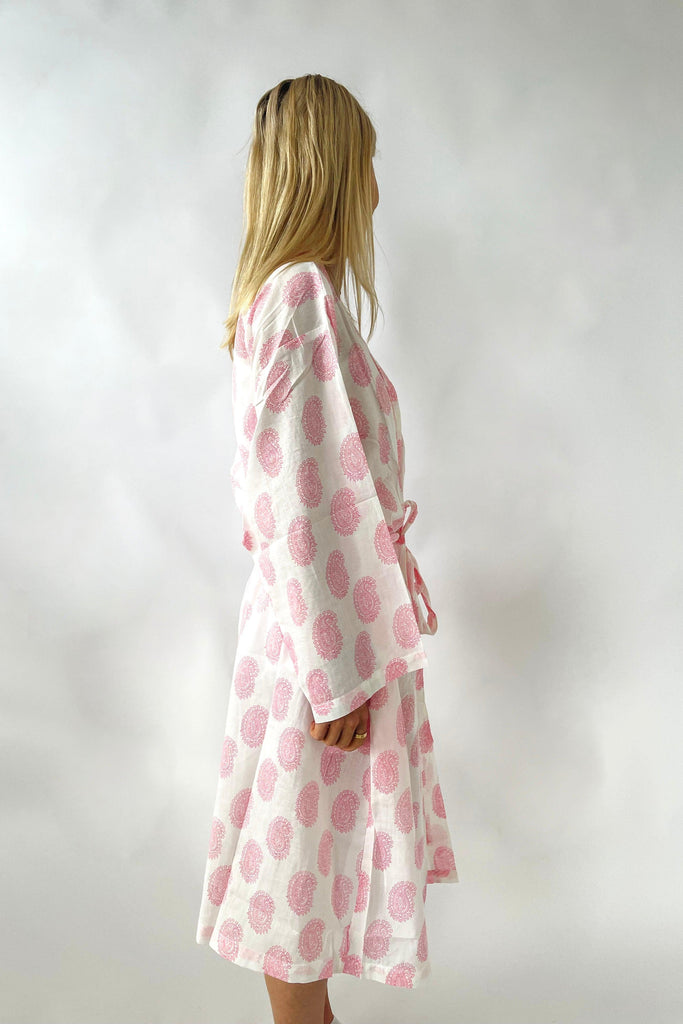 RSTC  Cotton Robe | Pale Pink Paisley available at Rose St Trading Co