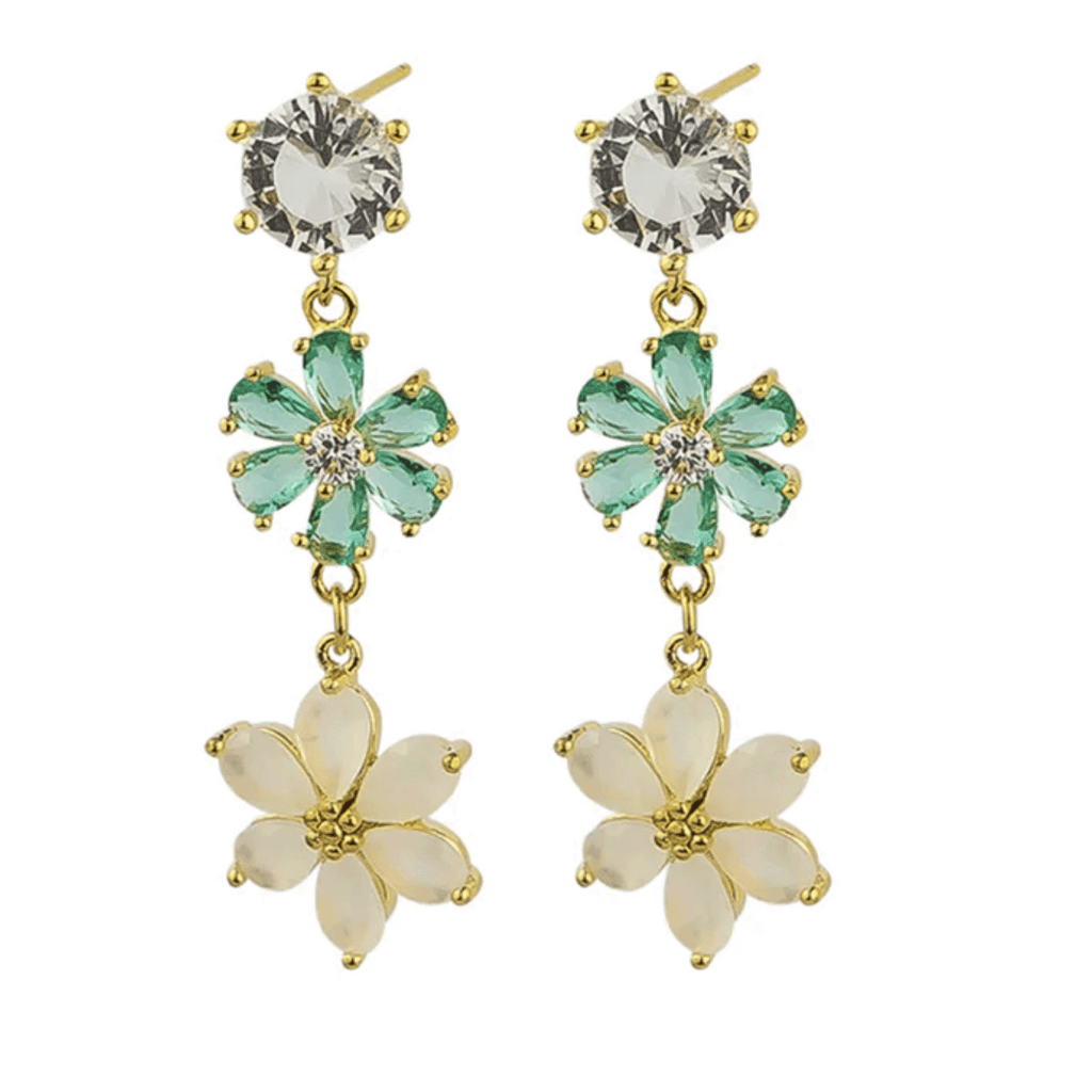 Jolie & Dean  Crystal Flower Earrings | Green available at Rose St Trading Co