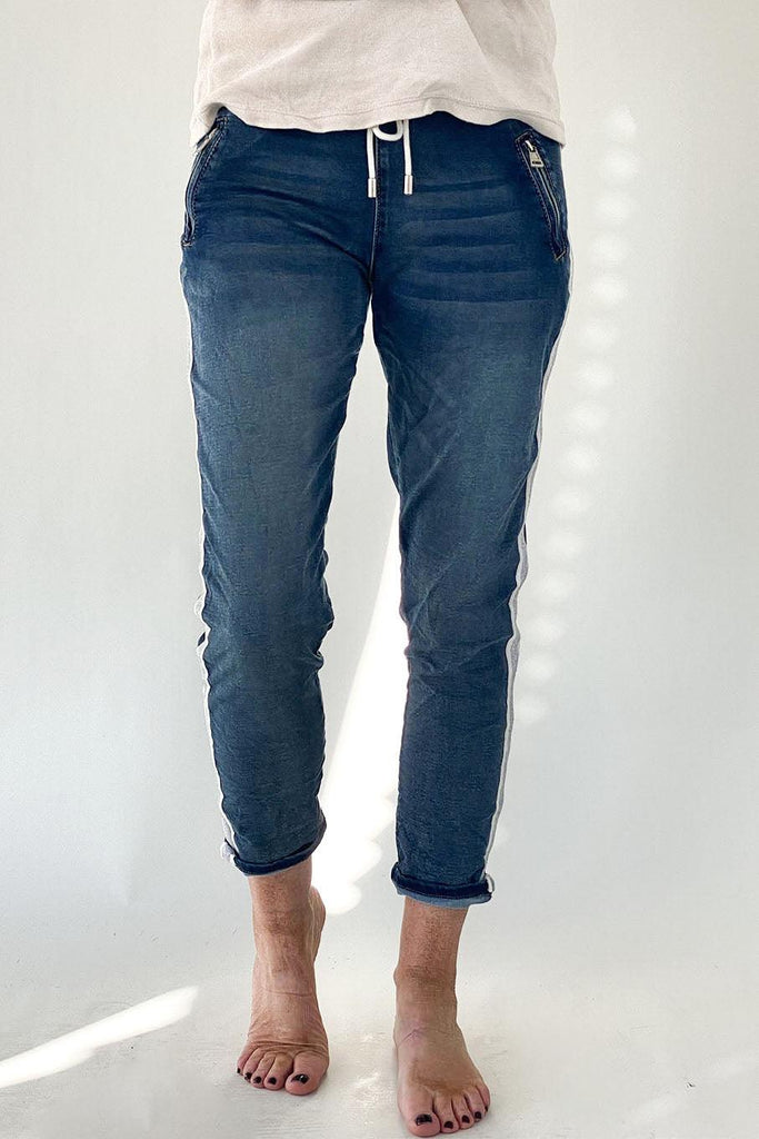 Italian Star  Denim Jogger with Silver Trim available at Rose St Trading Co