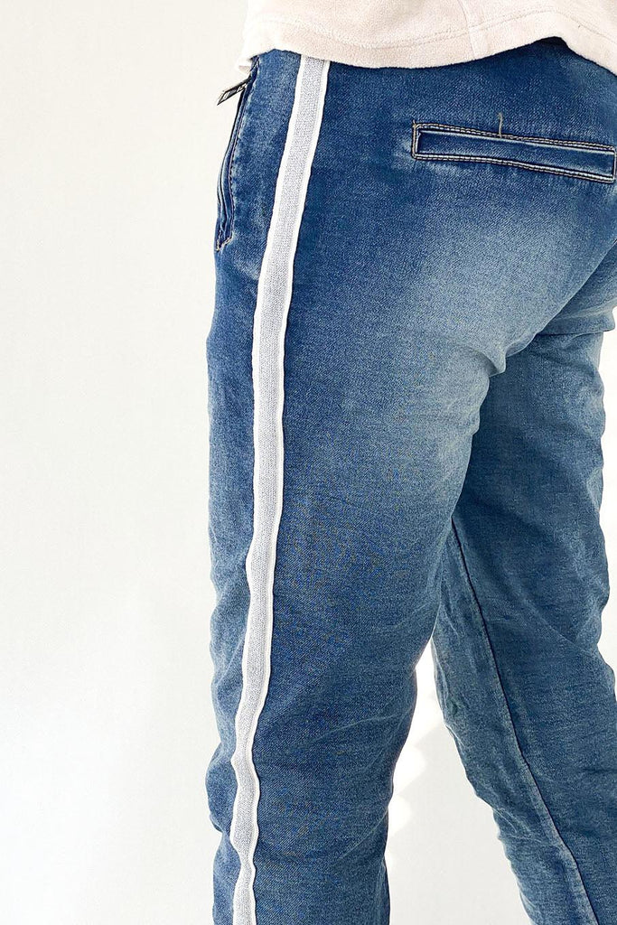 Italian Star  Denim Jogger with Silver Trim available at Rose St Trading Co