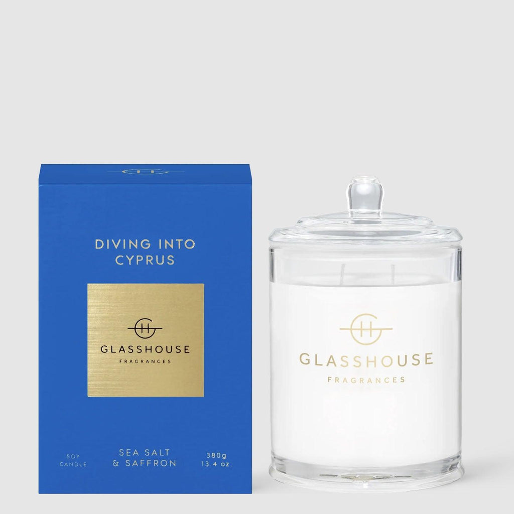 Glasshouse Fragrance  Diving into Cyprus 380g Candle available at Rose St Trading Co