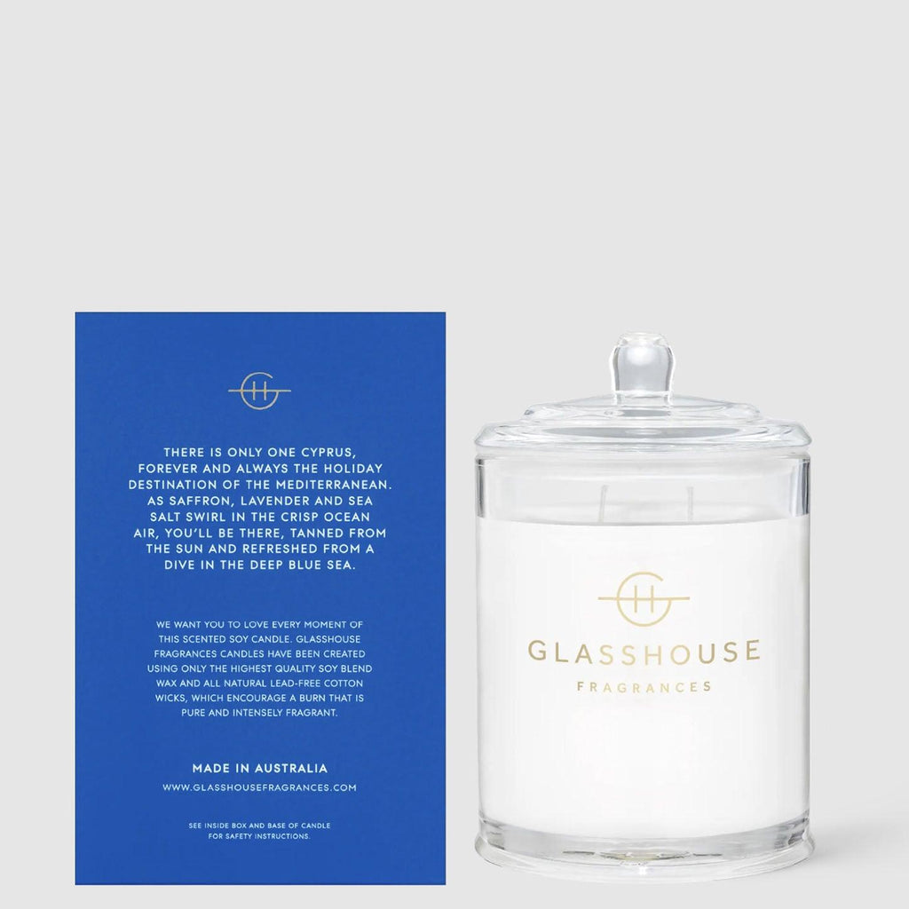 Glasshouse Fragrance  Diving into Cyprus 380g Candle available at Rose St Trading Co