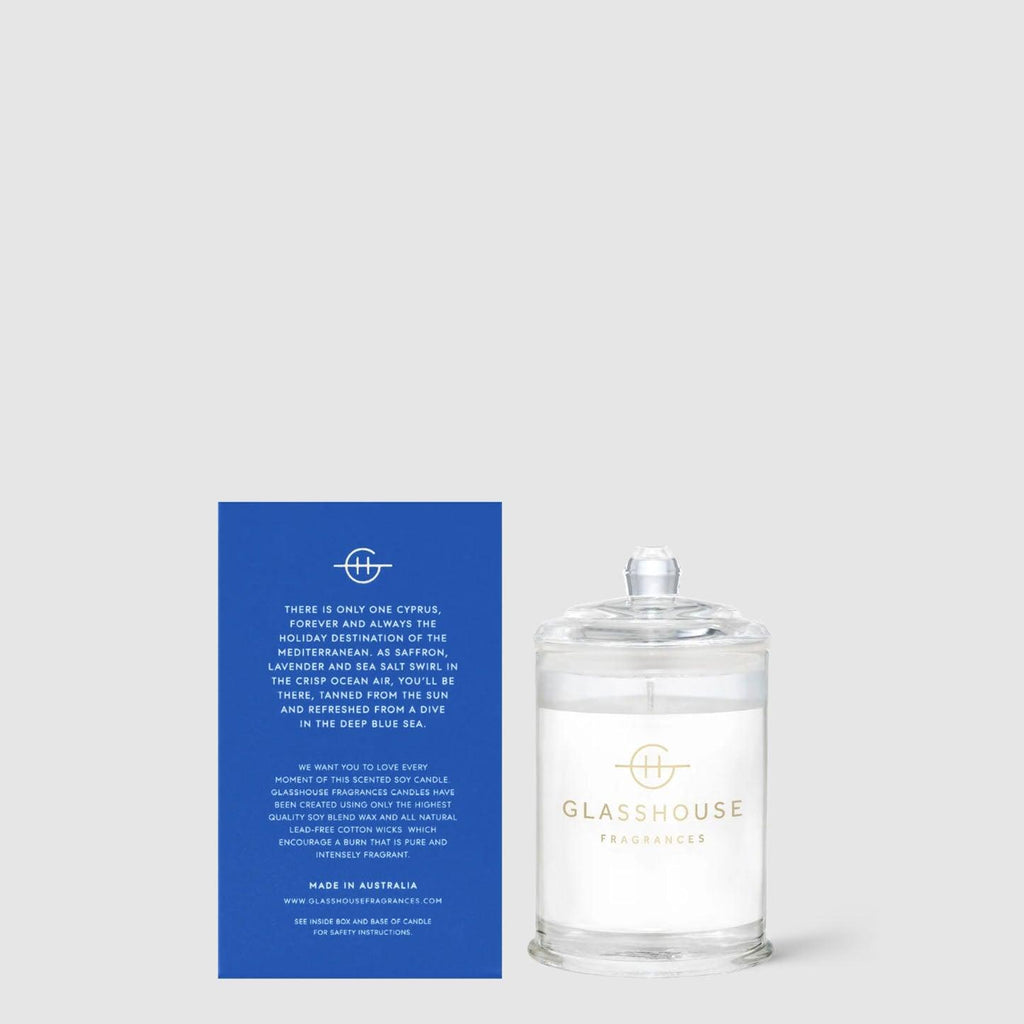 Glasshouse Fragrance  Diving into Cyprus 60g Candle available at Rose St Trading Co