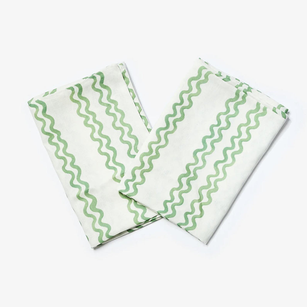 Double Waves Green Standard Pillowcases | Set of 2 - Rose St Trading Co