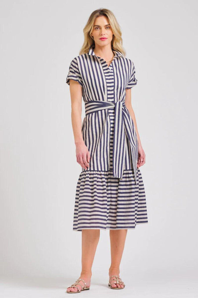 Emma Dress | Navy/Stone Stripe by Shirty in stock at Rose St Trading Co