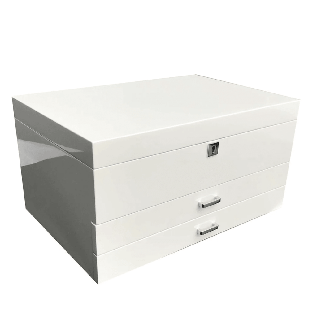 RSTC  Extra Large Lacquered Jewellery Box -White available at Rose St Trading Co