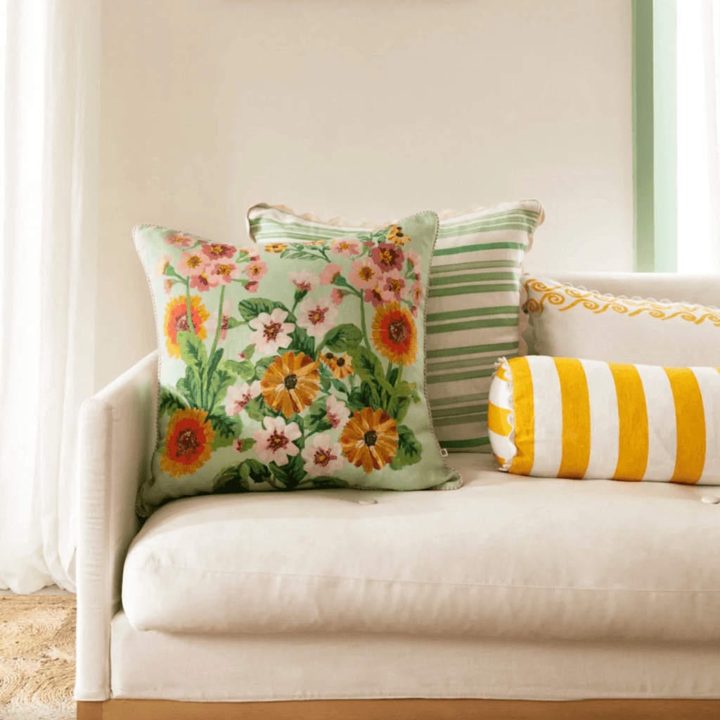 Bonnie and Neil  Flower Bed Mint Cushion | 60cm available at Rose St Trading Co