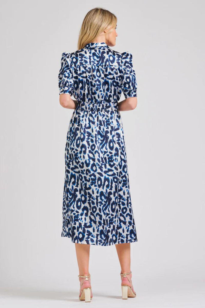 Gabby Long Dress | Blue Leopard by Shirty in stock at Rose St Trading Co