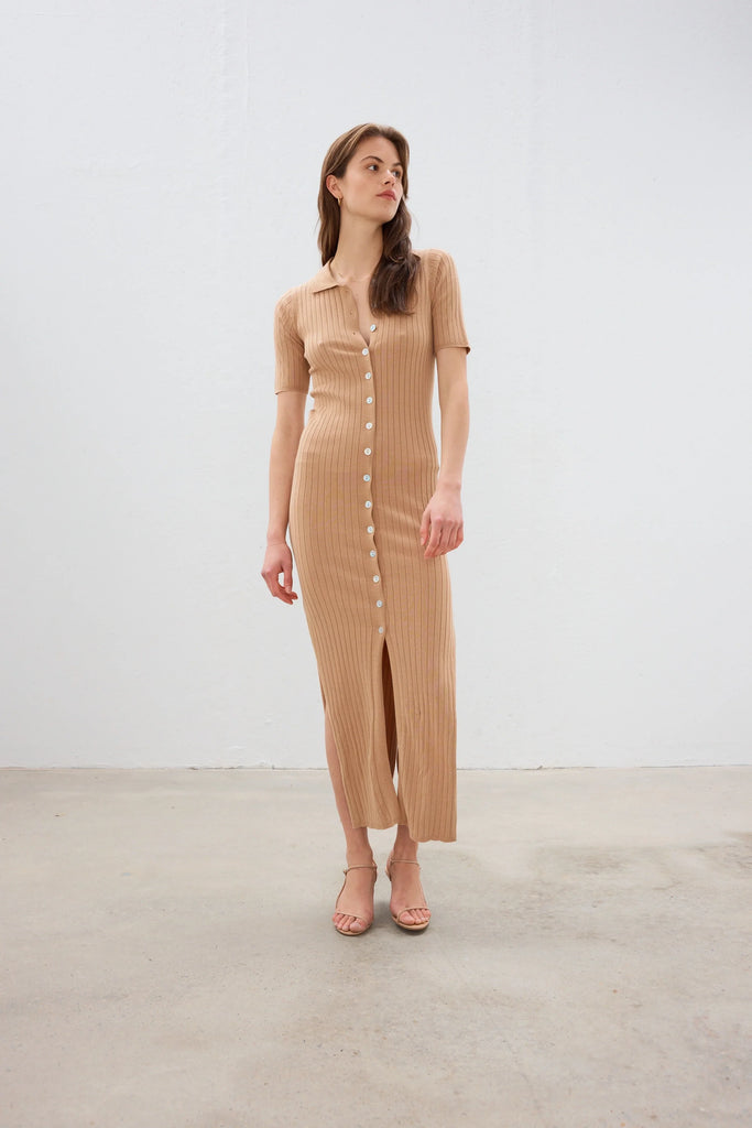 LMND  Gabby Ribbed Polo Dress | Oat available at Rose St Trading Co