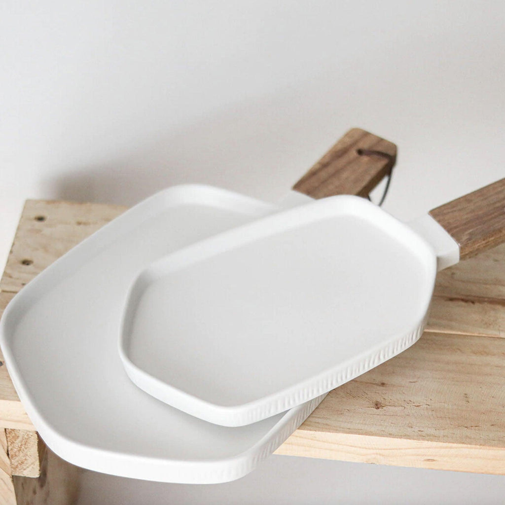 RSTC  Geometric Serving Tray with Wooden Handle | White Small available at Rose St Trading Co