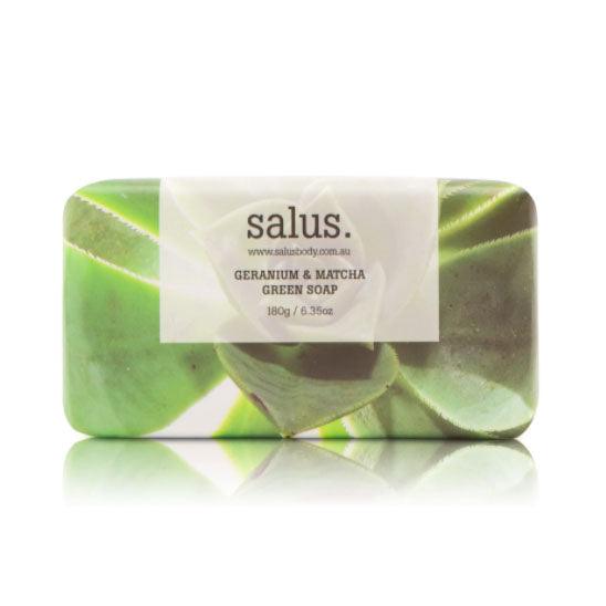 SALUS  Geranium  Matcha Green Soap available at Rose St Trading Co