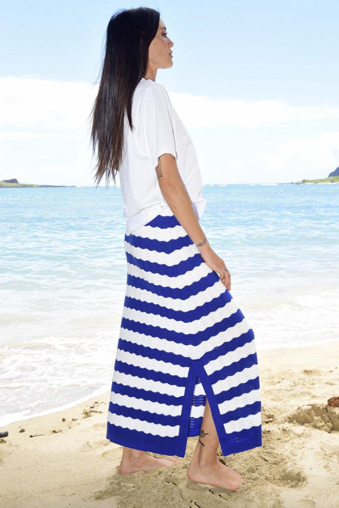 Going Knit Level Skirt | Blue Stripe - Rose St Trading Co