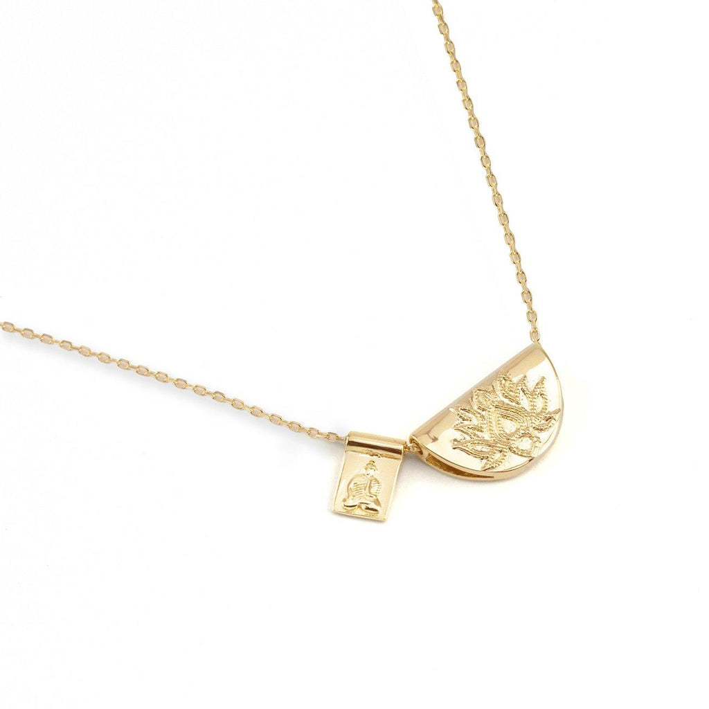 By Charlotte  Gold Lotus Little Buddha Necklace available at Rose St Trading Co