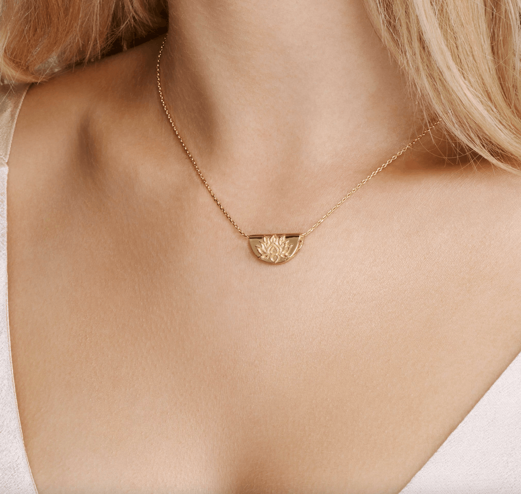 By Charlotte  Gold Lotus Short Necklace available at Rose St Trading Co