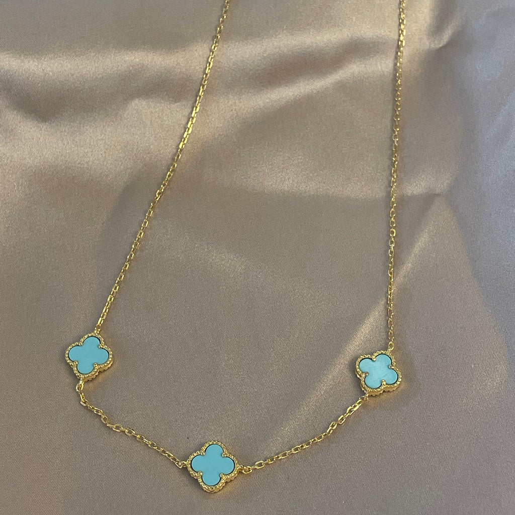 RSTC  Gold Necklace with Multi Turquoise Clover shape available at Rose St Trading Co