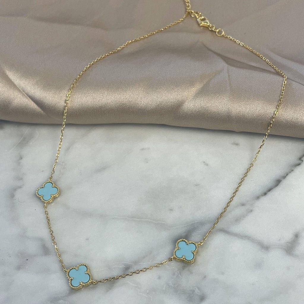 RSTC  Gold Necklace with Multi Turquoise Clover shape available at Rose St Trading Co