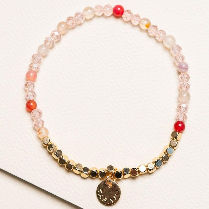 Zafino  Gold Square Bead Bracelet | Pink Crystal available at Rose St Trading Co