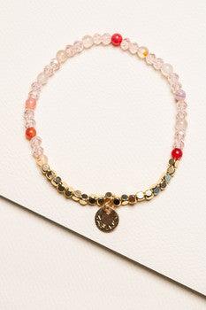 Zafino  Gold Square Bead Bracelet | Pink Crystal available at Rose St Trading Co