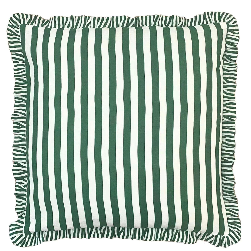 Green Ruffle Stripe Cushion | 65 x 65cm by Luxe & Beau in stock at Rose St Trading Co