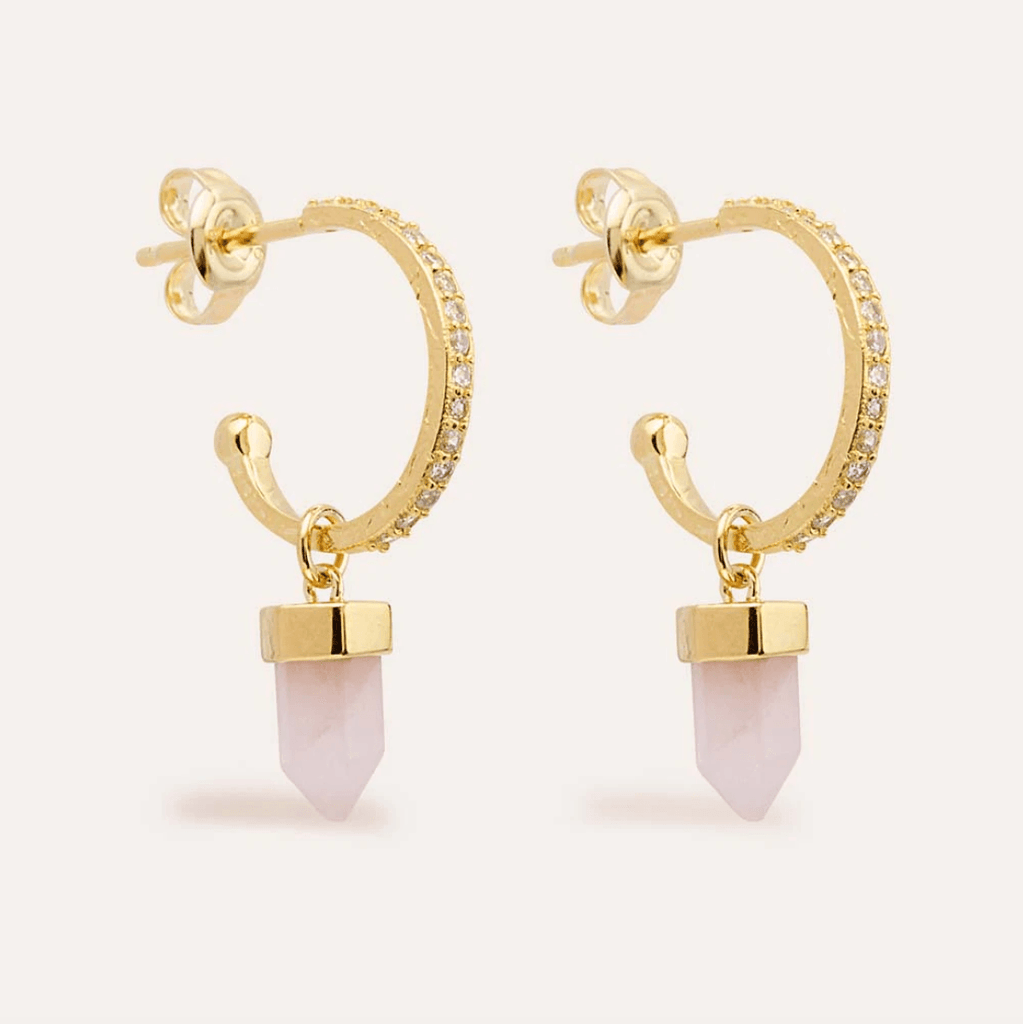 By Charlotte  Intention of Love Rose Quartz Hoops available at Rose St Trading Co