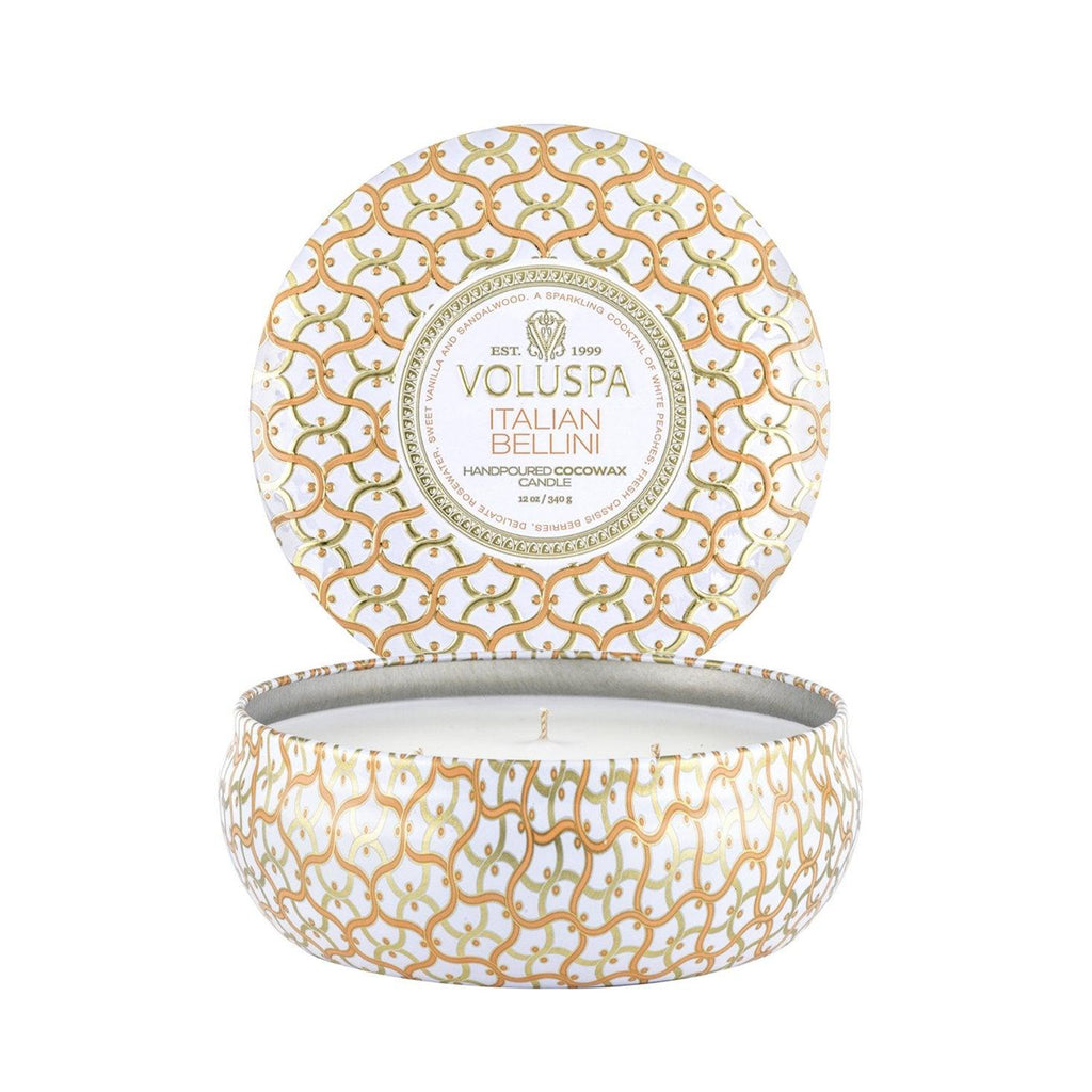 Voluspa  Italian Bellini 3 Wick Tin Candle available at Rose St Trading Co