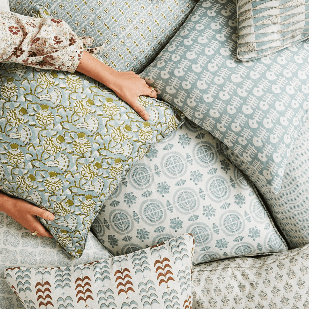 Walter G  Iznik Moss Celadon Linen Cushion available at Rose St Trading Co