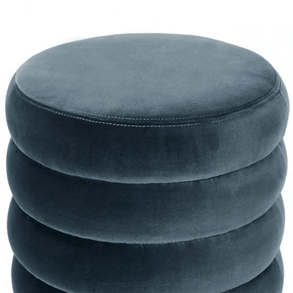 Globe West  Kennedy Ribbed Round Ottoman | Slate Blue Velvet available at Rose St Trading Co