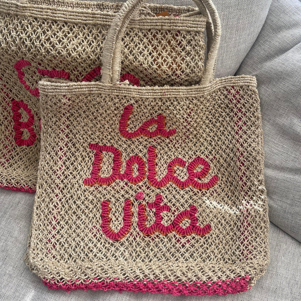 La Dolce Vita Jute Bag | Natural/Hot Pink - Rose St Trading Co