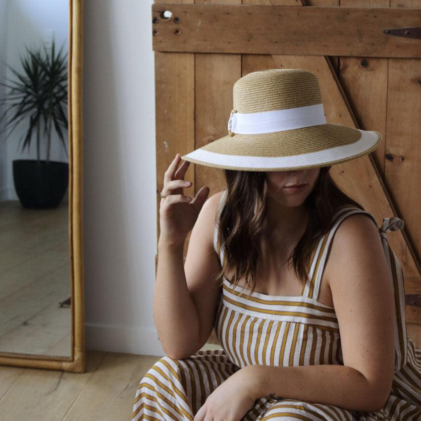 Sundaise  Lilly Down Brim Hat | White Ribbon available at Rose St Trading Co