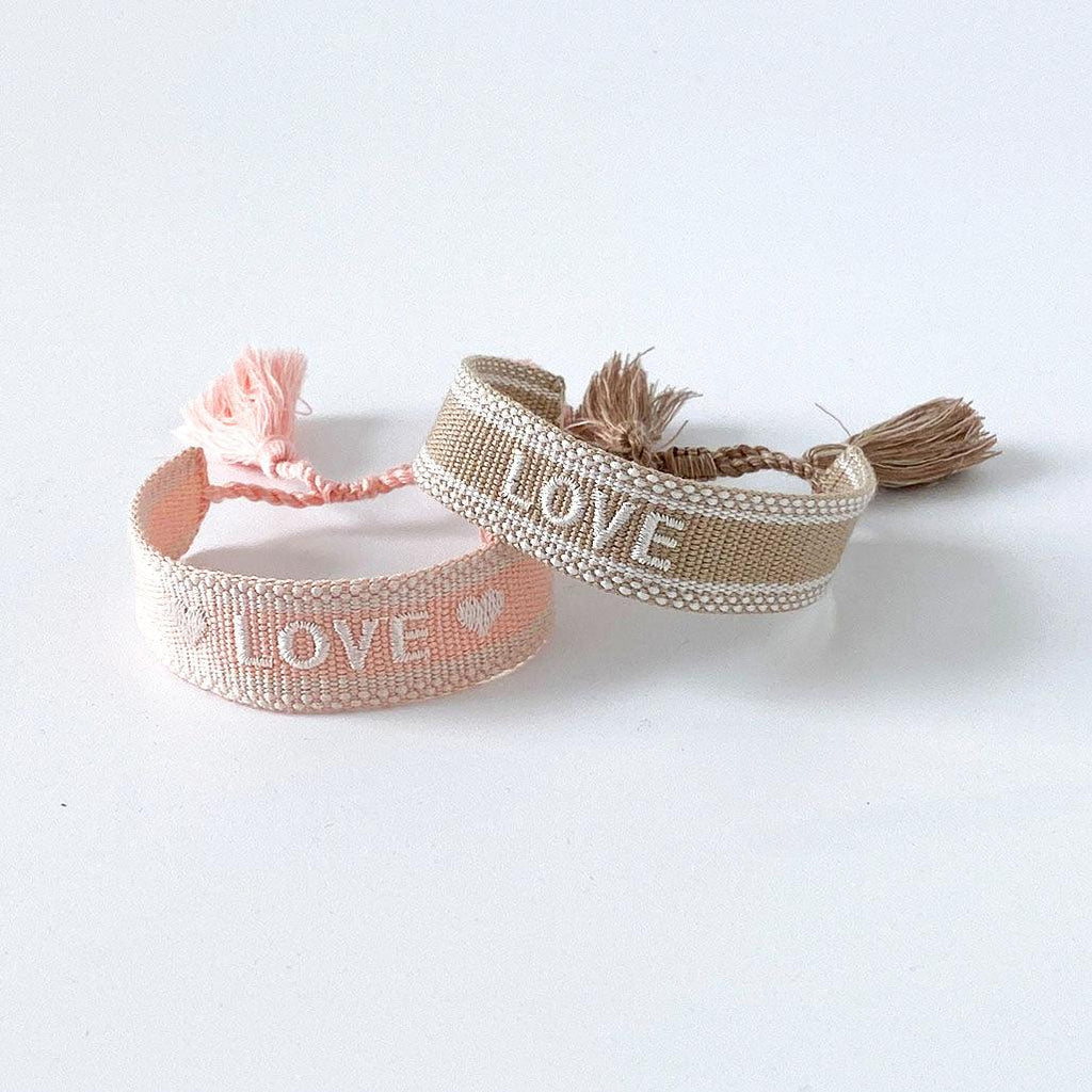 RSTC  LOVE Adjustable Bracelet | Taupe/White available at Rose St Trading Co